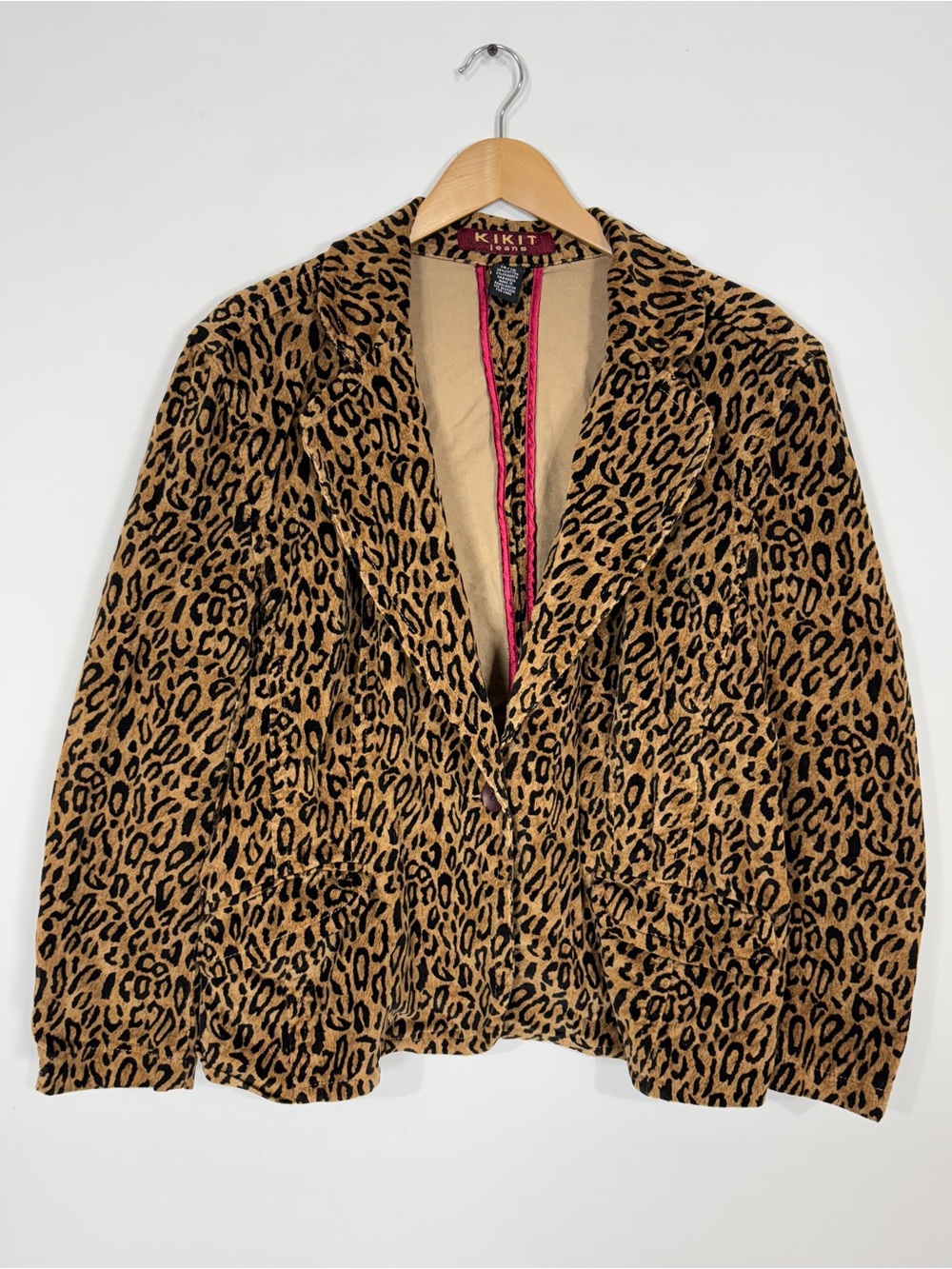 WJT37 {Kikit Jeans} Vintage Animal Cheetah Leopard Corduroy Suit Coat Blazer